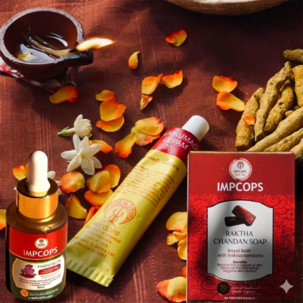 IMPCOPS Combo Pack For Complete Skin Care | Kumkumadi Lepam + Kumkumathi Tailam + Raktha Chandan Soap